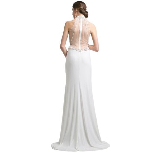 Ivory Halter Beaded Gown w/ Illusion Back & Crystal Detail – Size‎ 8 - Picture 12 of 13